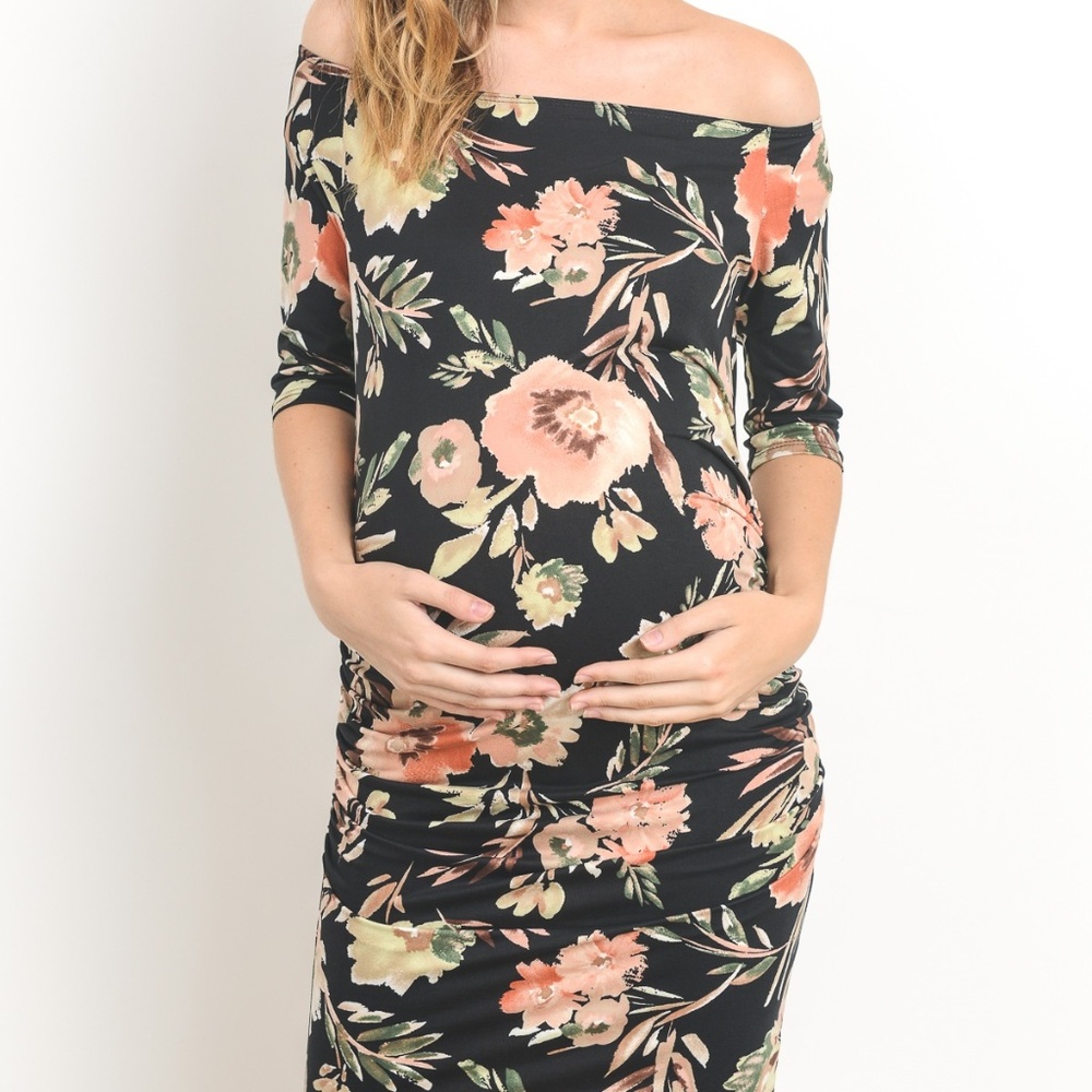 <CMD1544C> BLACK OFF THE SHOULDER MATERNITY DRESS